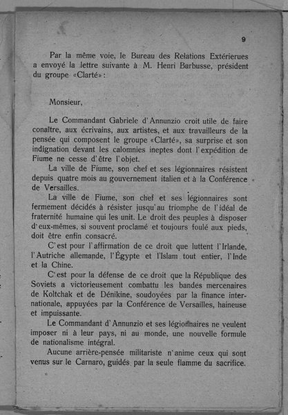 Actes et communiqués du bureau des relations extérieures du 28 novembre 1919 au 1er mai 1920